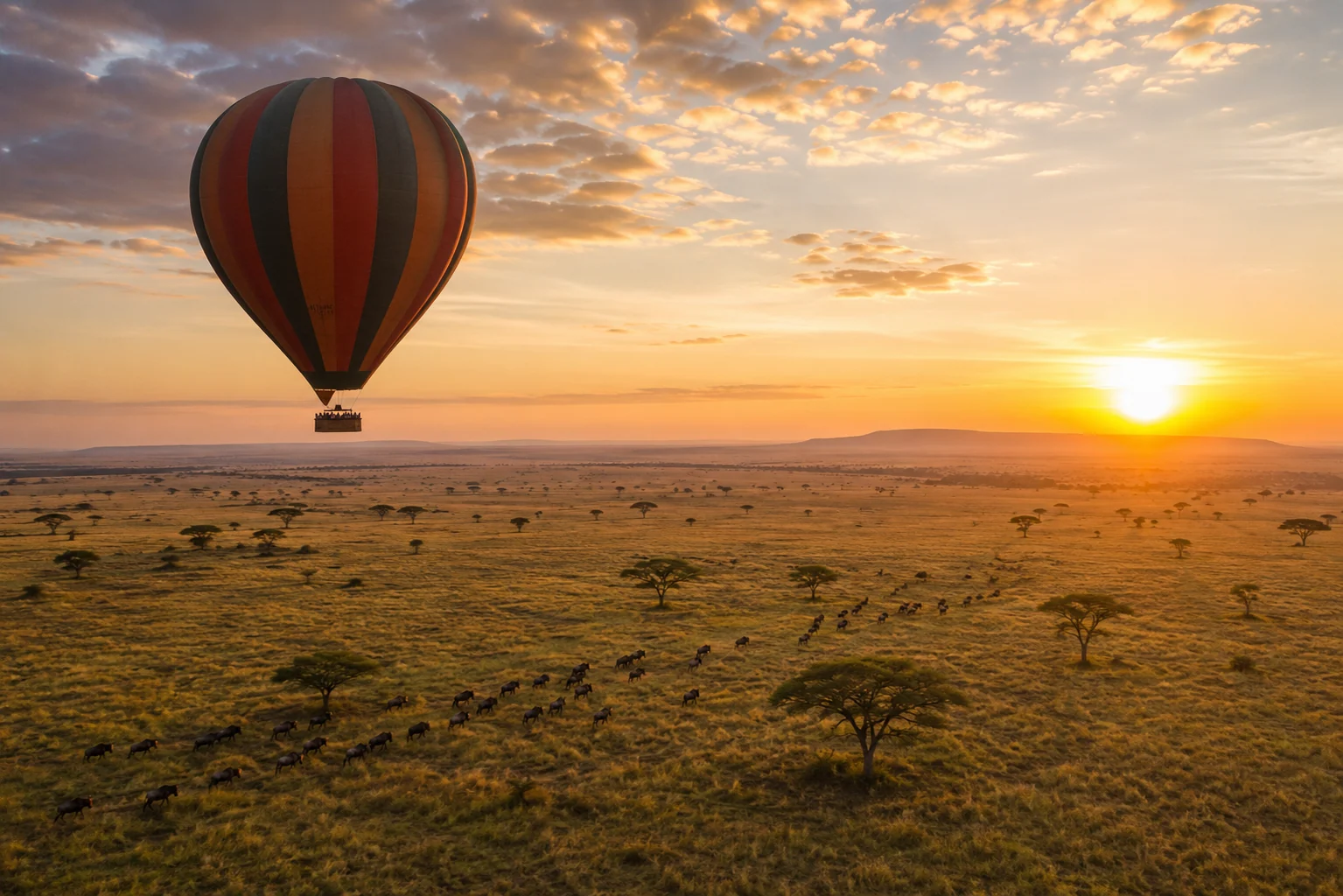 A balloon morning over the Mara at first light.
