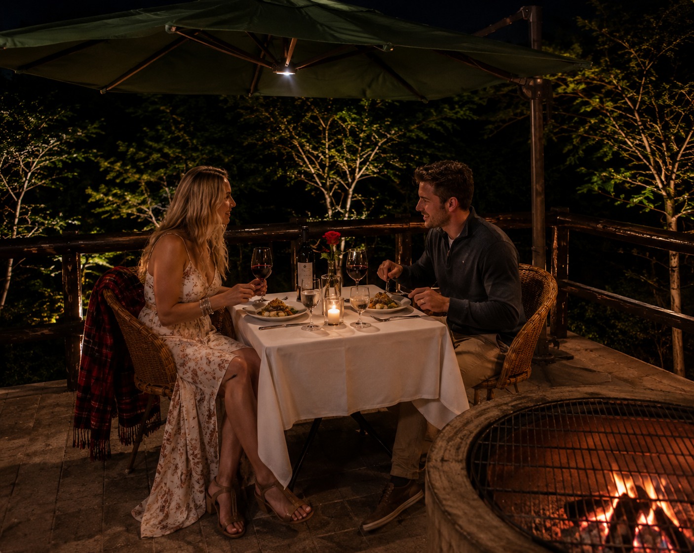 Private deck dinner arranged for a honeymoon couple