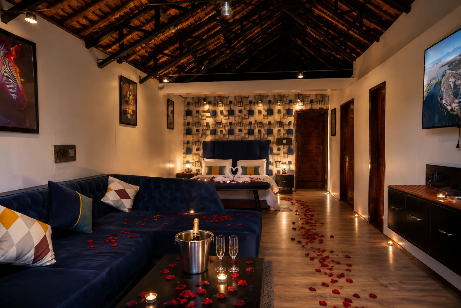 The residence prepared before the couple arrives.